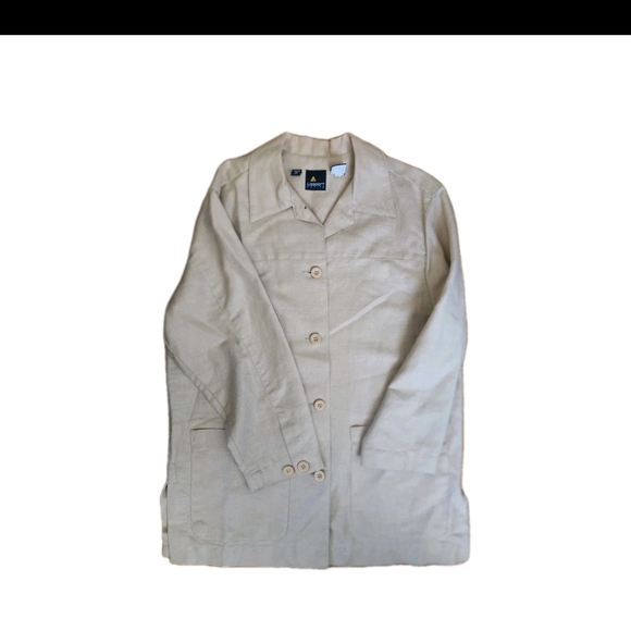 Liz Claiborne Petites VTG Beige Tan Linen Blend Chore Coat Jacket - Picture 1 of 3